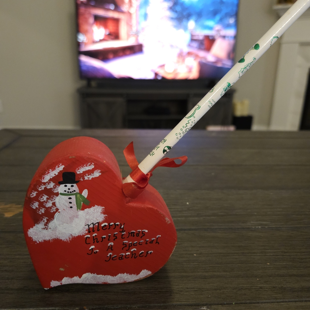 Vintage Hand Painted Special Teacher Christmas Gift Pencil Holder